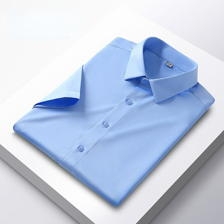 Men's Elastic Silk Short-Sleeve Wrinkle-Free Shirt Solid Color Dress Shirt - AIGC-DTG