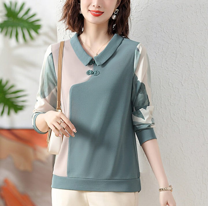 Contrast Lapel Knitted Long Sleeved Top - Temperament Women's Top - AIGC-DTG