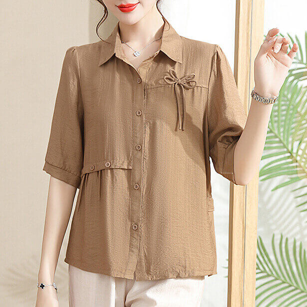Women's Summer Solid Simple Bow Decoration T-shirt - AIGC-DTG