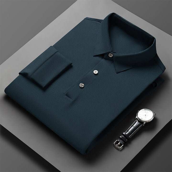 Men's Fashion Casual Long Sleeve Polo Solid Color T-shirt - AIGC-DTG