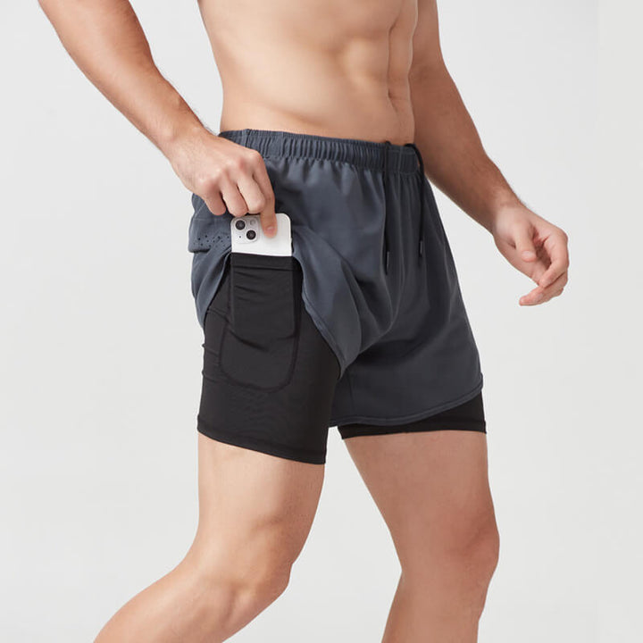 Men's Fast Drying Lined Anti Light Double Layer Fitness Shorts - AIGC-DTG