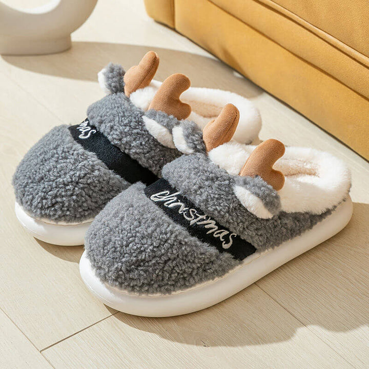 Winter Fashionable Outer Wear Thick Soled Plush Christmas Deer Cotton Slippers - AIGC-DTG