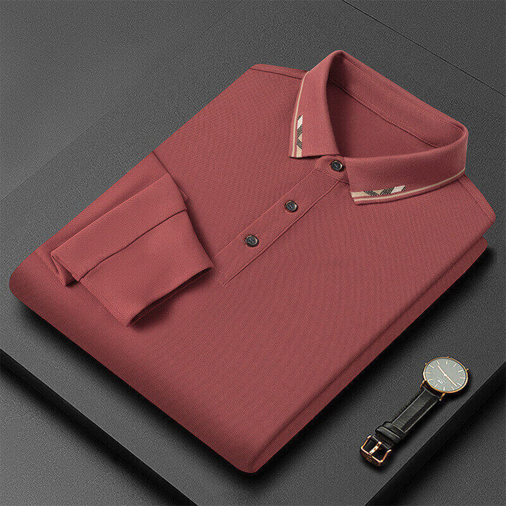 Long-Sleeve Casual Business Polo Shirt for Men - AIGC-DTG