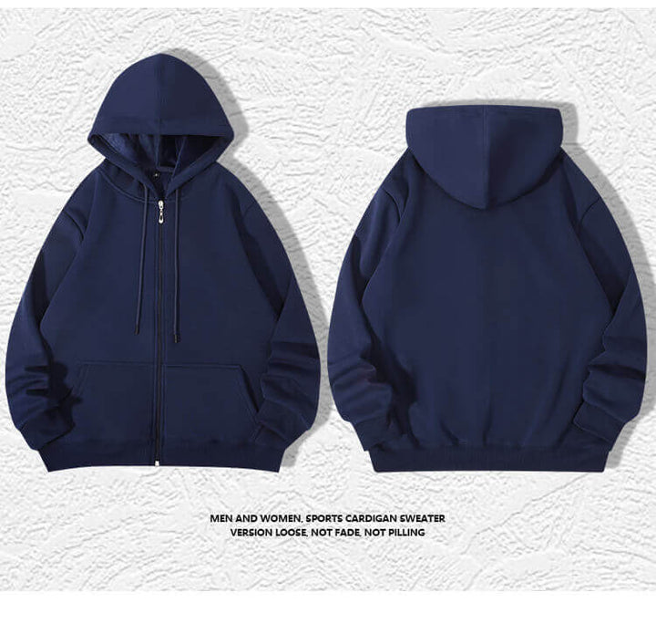 Men's 420g Thickened Fleece Zip-Up Hooded Sweatshirt Jacket - AIGC-DTG