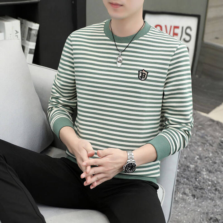 Men's Stripe Versatile Print B Long Sleeve Sweatshirt - AIGC-DTG