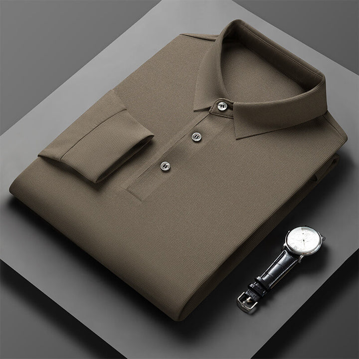 Men's Fashion Casual Long Sleeve Polo Solid Color T-shirt - AIGC-DTG