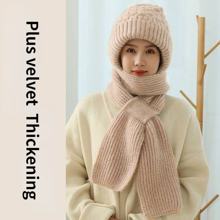 Women's Winter Hat and Scarf All in One - Thickened Woolen Hat - AIGC-DTG