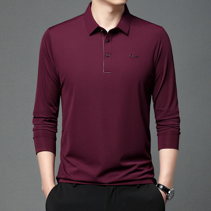 Men's Seamless Silk Smooth Comfort Long Sleeve Polo Shirt - AIGC-DTG
