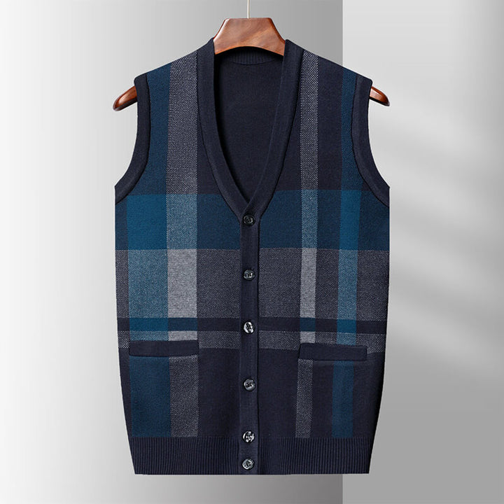 Men's Knitted Cardigan Vest - Casual Loose Fit Wool Vest - AIGC-DTG