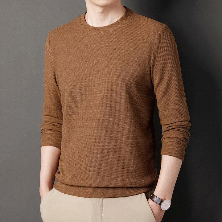 Men's Long Sleeve Round Neck Loose Pullover Casual Waffle T-shirt - AIGC-DTG