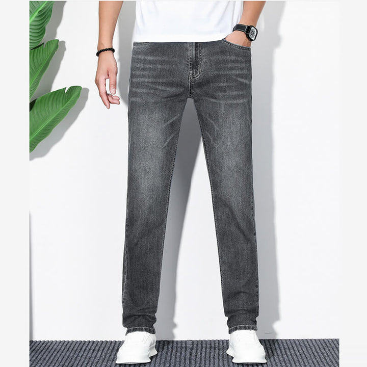 Men's Ice Silk Light Straight Fit Elastic Casual Pants Jeans - AIGC-DTG
