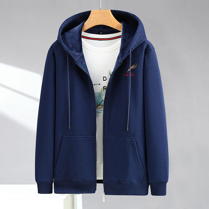 Men's Thickened and Fleece-Lined Hooded Jacket Zipper Hoodie with Pocket - AIGC-DTG