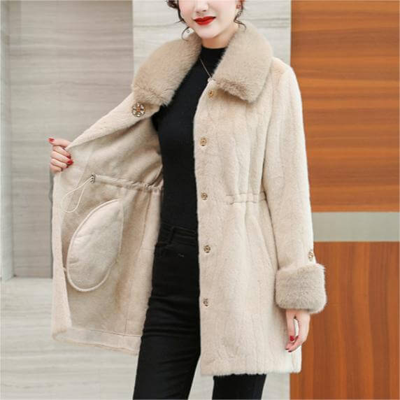 Women's Winter Imitation Mink Velvet Mid-Length Coat - AIGC-DTG