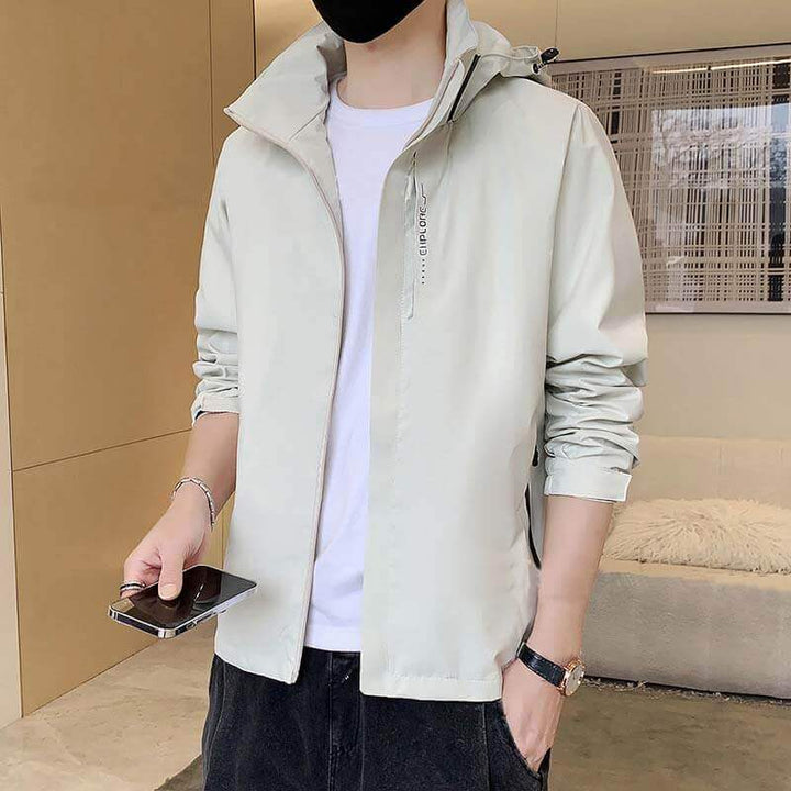 Solid Color Single Layer Thin Sports Jacket - Detachable Hood - AIGC-DTG