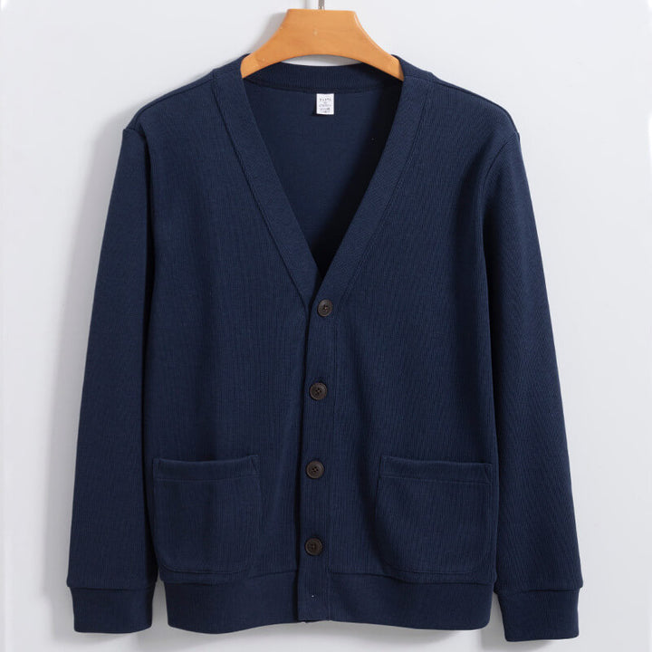 Men's Cotton Knit Cardigan with Pocket: Pill-Resistant Classic Knit Sweater - AIGC-DTG
