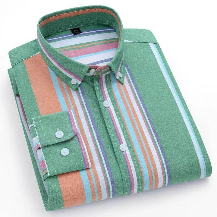 Men's Striped Shirt: Non-Iron Pure Cotton Oxford Business Casual Shirt - AIGC-DTG