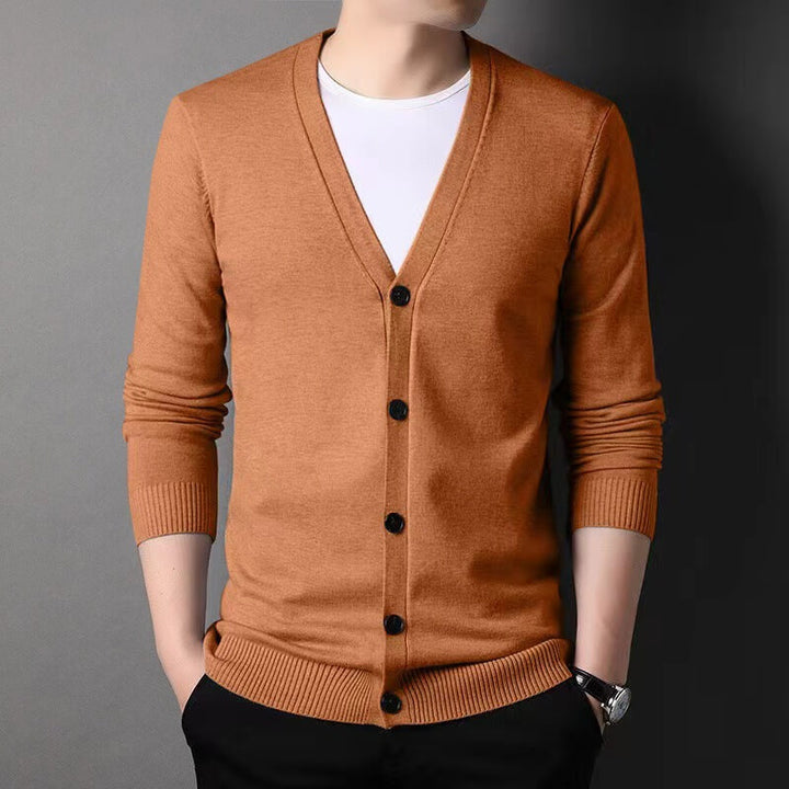 Men's Fashion Casual Single Breasted Slim Fitting Solid V-neck Knitted Cardigan - AIGC-DTG