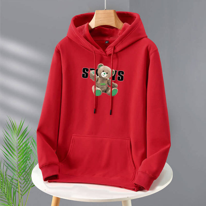 Men's Little Bear Printed Hoodie Casual Pullover Hooded Sweatshirt - AIGC-DTG