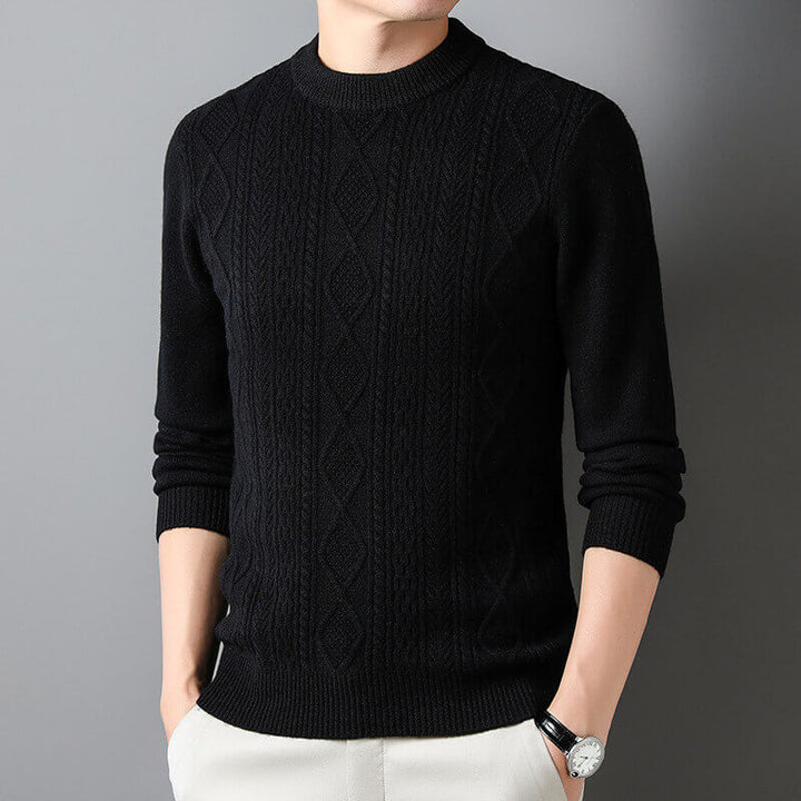Men's Autumn/Winter Round Neck Warm Knitted Sweater-Pure Wool Sweater - AIGC-DTG