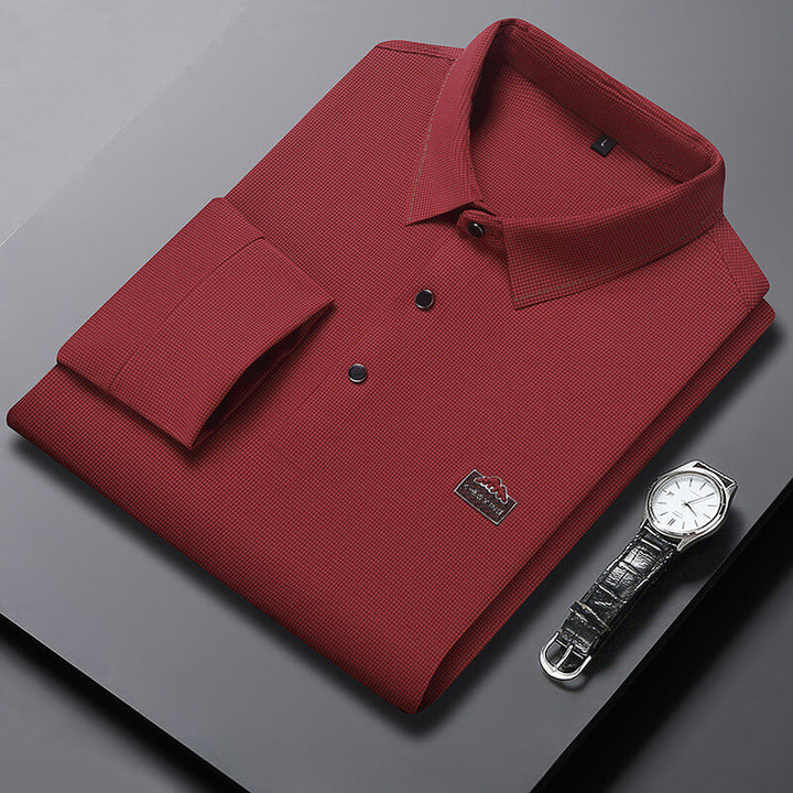 Men's Seamless Silk Smooth Comfort Long Sleeve Polo Shirt - AIGC-DTG