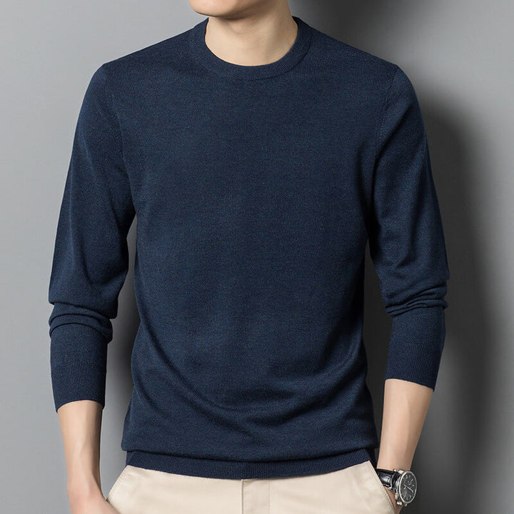 Men's Autumn Solid Round Neck Knitted Slim Fit Casual Long Sleeve Wool Sweater - AIGC-DTG