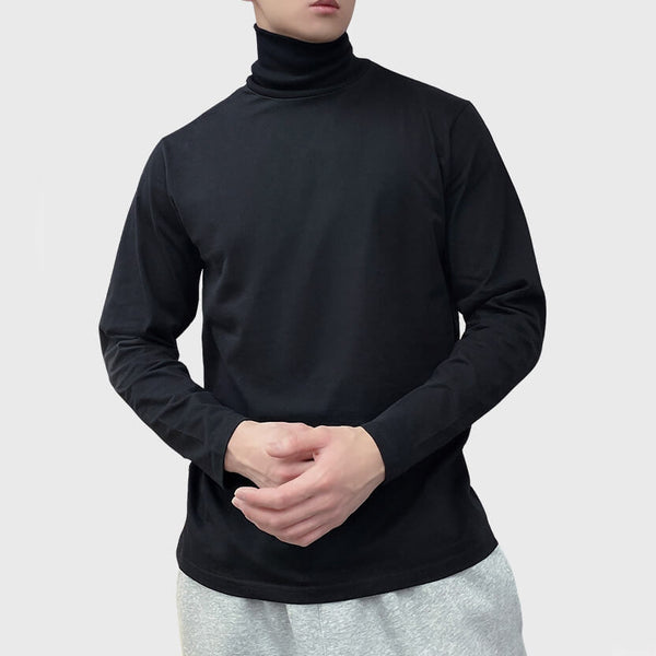 Men's 100% Cotton Turtleneck Solid Color Long Sleeve Tops Shirts - AIGC-DTG