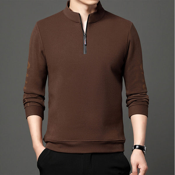 Men's Half Zip Standing Neck Elastic Long Sleeve Sweatshirt - AIGC-DTG