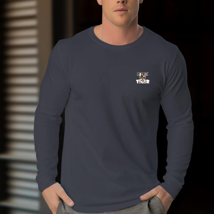 Men's 230g 100% Pet French Pitbull Graphic Design Long Sleeve T-Shirt - AIGC-DTG