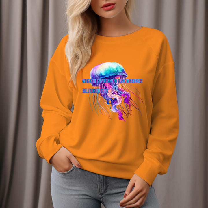 Women's Jellyfish Pattern Crew Neck Pullover Cozy Clothes - AIGC-DTG