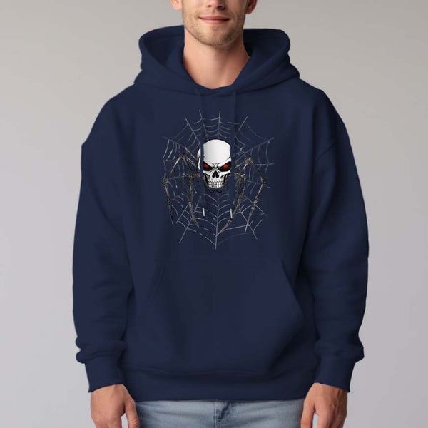Men's 330g 100% Cotton Pattern Terry Dropped Shoulder Hoodie-spider skull - AIGC-DTG