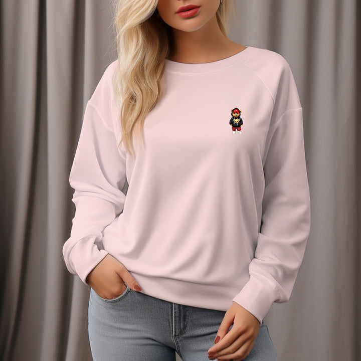 Women's Bear In Red Hat Pattern Crew Neck Pullover Cozy Clothes Autumn Winter - AIGC-DTG