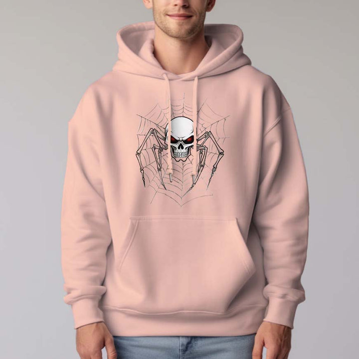 Men's 330g 100% Cotton Pattern Terry Dropped Shoulder Hoodie-spider skull - AIGC-DTG