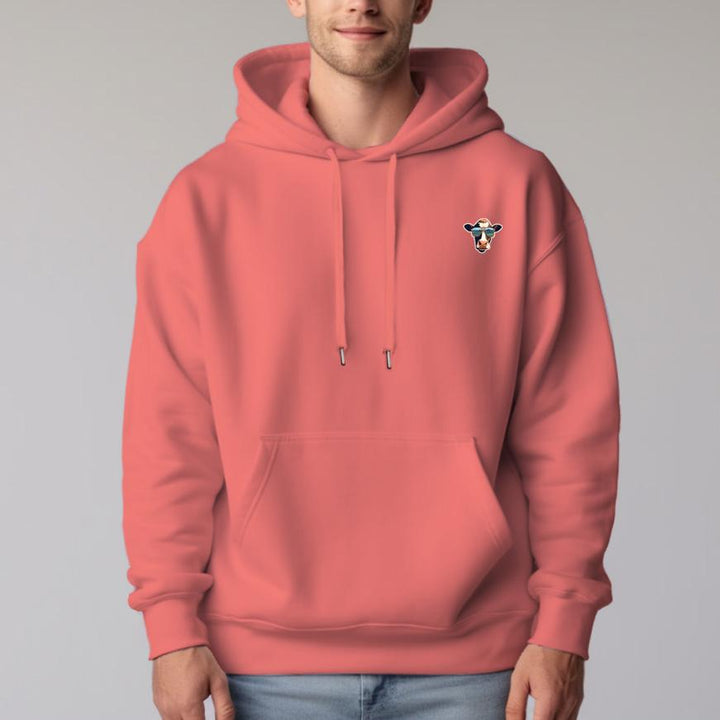 Men's 330g 100% Cotton Pattern Terry Dropped Shoulder Hoodie-cow wearing glasses - AIGC-DTG