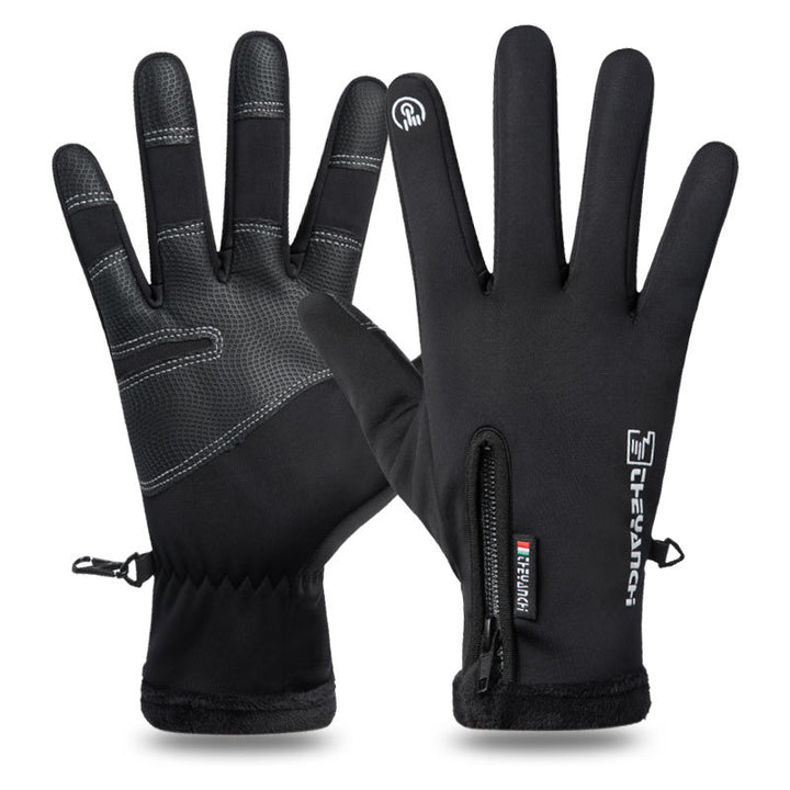 Zipper Touch Screen Plus Velvet Warm Waterproof Cycling Sports Gloves - AIGC-DTG