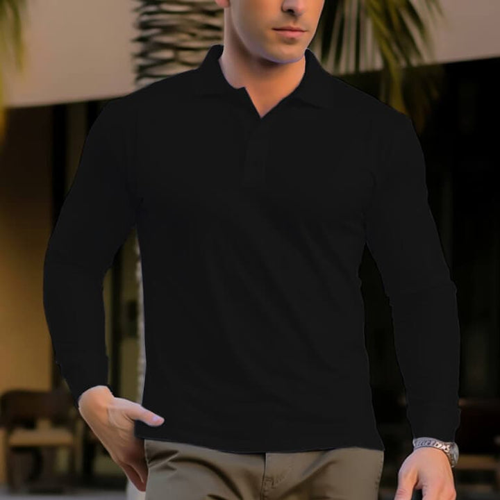 Men's 100% Cotton Solid Color Long-Sleeved POLO Shirt 11 Colors - AIGC-DTG
