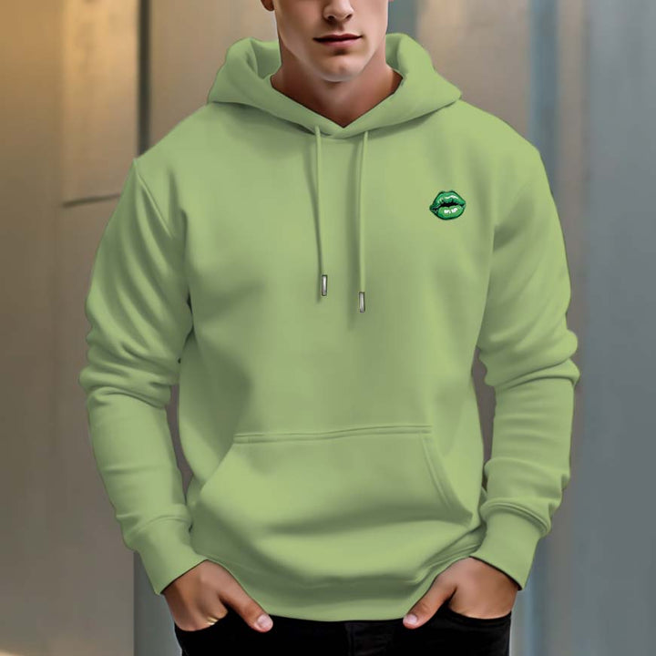 Men's 330g 100% Cotton Pattern Terry Dropped Shoulder Hoodie-green lips - AIGC-DTG