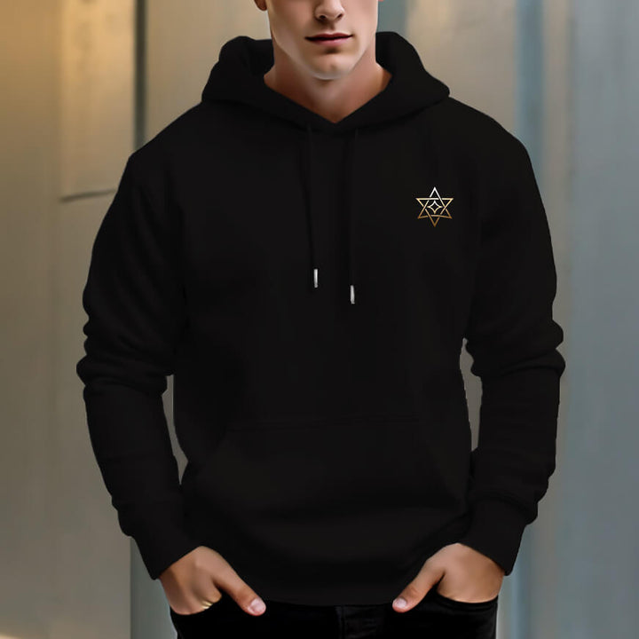 Men's 330g 100% Cotton Pattern Terry Dropped Shoulder Hoodie-Six Pointed Star - AIGC-DTG