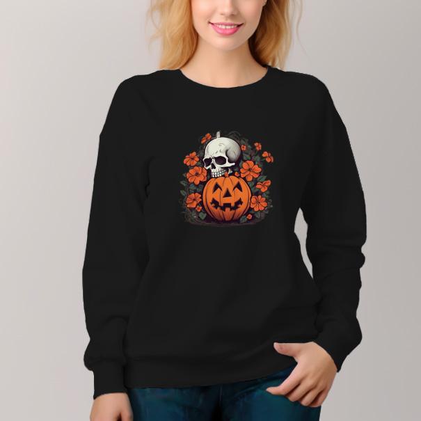 Women's Crew Neck Pullover Cozy Clothes Autumn Winter-flower skull - AIGC-DTG