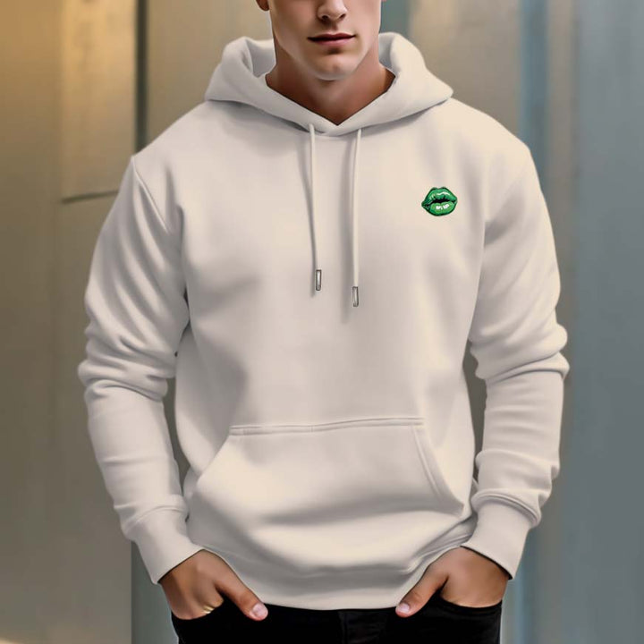 Men's 330g 100% Cotton Pattern Terry Dropped Shoulder Hoodie-green lips - AIGC-DTG