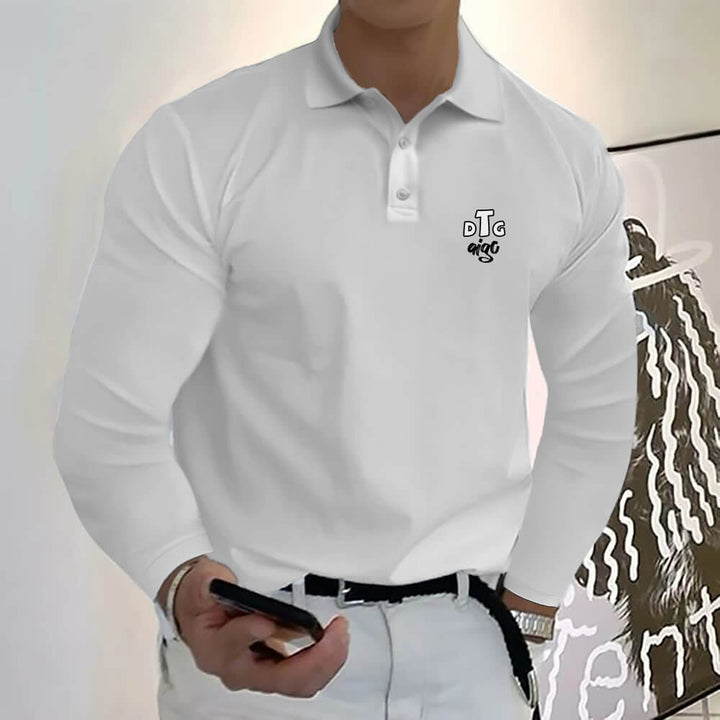 Men's  AIGCDTG Pattern Design Long Sleeve Casual Solid Golf Polo Shirt 11 Colors - AIGC-DTG
