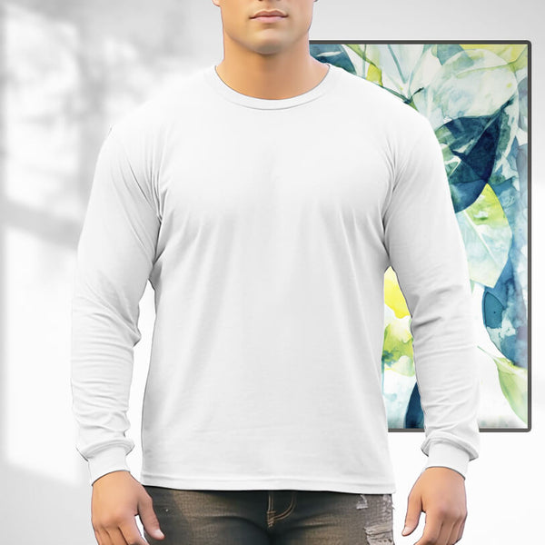 Men's 250g 100% Cotton Round Neck Regular Solid Long Sleeve T-Shirt - AIGC-DTG