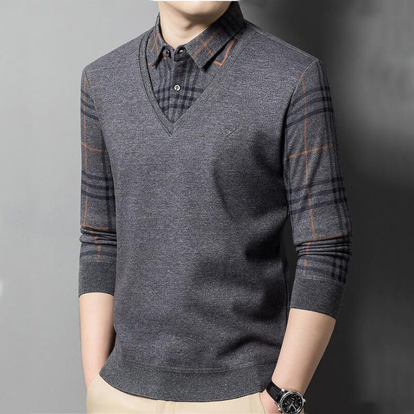 Men's Long Sleeve Fake Two-piece Top-Fleece & Thickened - AIGC-DTG