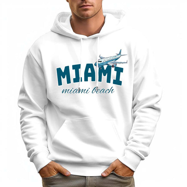 Men's 100% Cotton Green MIAMI Hoodie 330g Thick Pocket Hood - AIGC-DTG