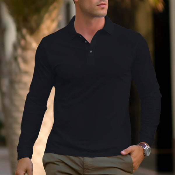 Men's 100% Cotton Solid Color Long-Sleeved POLO Shirt 11 Colors - AIGC-DTG