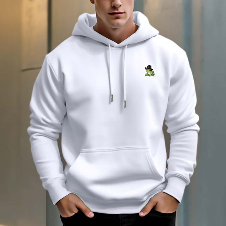 Men's 330g 100% Cotton Pattern Terry Dropped Shoulder Hoodie-frog - AIGC-DTG