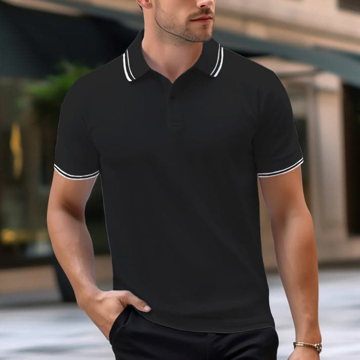 Men's 14-Color Solid Tipped Polo - AIGC-DTG