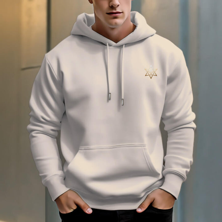 Men's 330g 100% Cotton Pattern Terry Dropped Shoulder Hoodie-Six Pointed Star - AIGC-DTG