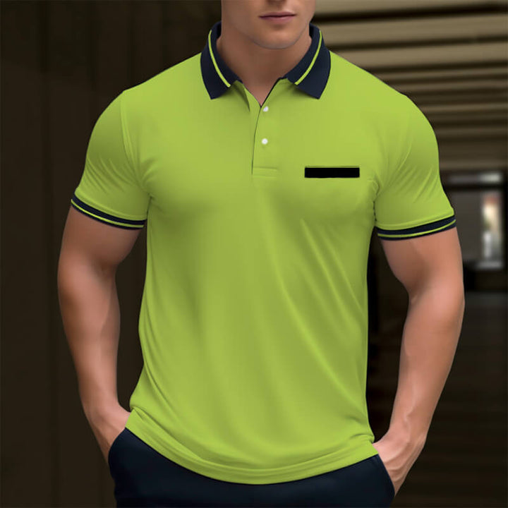Men's Classic Fit Short Sleeve Dual Tipped Collar Pocket Polo Shirt - AIGC-DTG