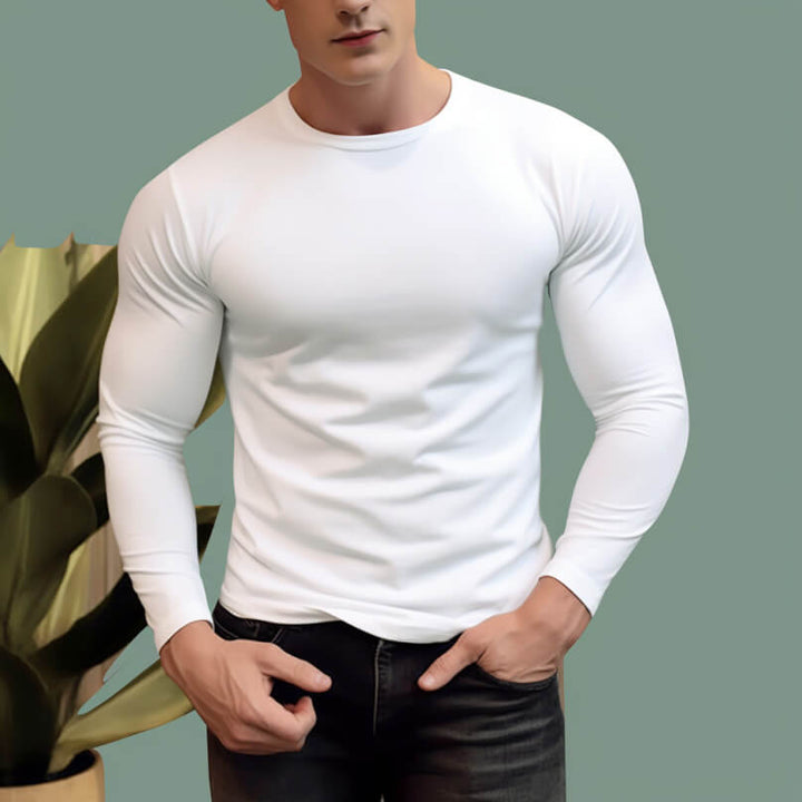 Men's 300g 100% Cotton Round Neck Regular Solid Long Sleeve T-Shirt - AIGC-DTG