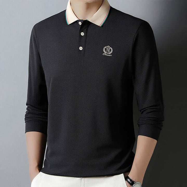 Men's Autumn Crown H Embroidered Polo Long Sleeve Shirt - Stylish and Comfortable - AIGC-DTG